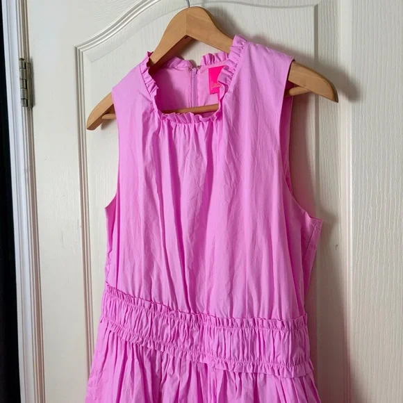 Lilly Pulitzer Elina Cotton Poplin Stretch Tiered Ruffle Rose Pink Dress, 6 - Picture 4 of 16